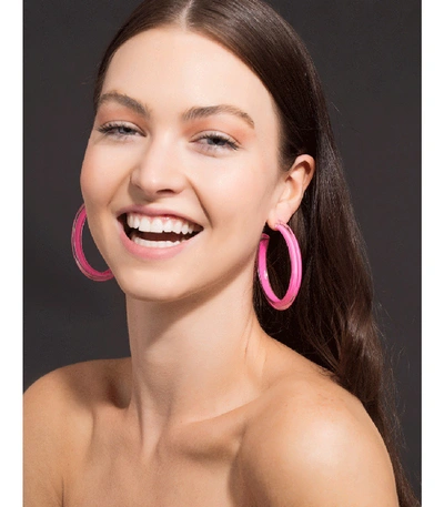 Shop Alison Lou Medium Pink Loucite Jelly Hoops In Yellow Gold