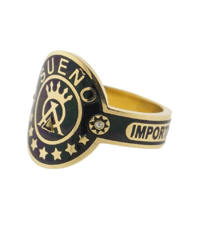 Shop Foundrae Dream Black Enamel Champleve Cigar Band Ring In Yellow Gold