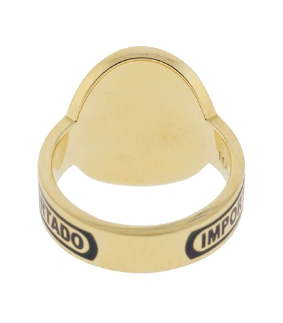Shop Foundrae Dream Black Enamel Champleve Cigar Band Ring In Yellow Gold