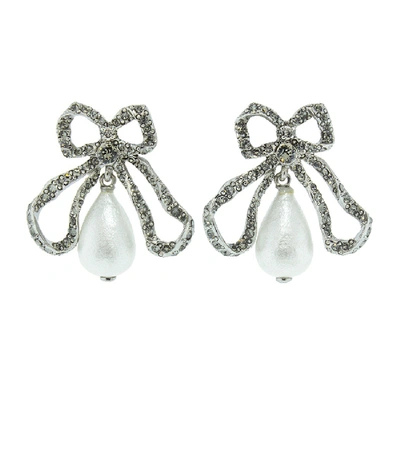 Shop Oscar De La Renta Pierce Pearl Drop Bow Earrings In Silver