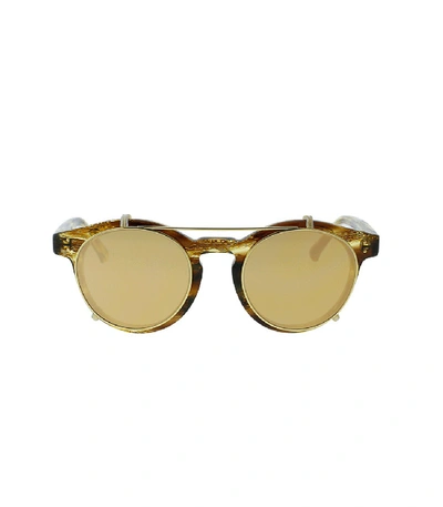 Shop Linda Farrow Brow Bar Rounded Sunglasses In Tiger Eye