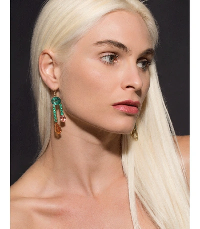 Shop Irene Neuwirth Jewelry Emerald & Fire Opal Earrings In Yellow Gold