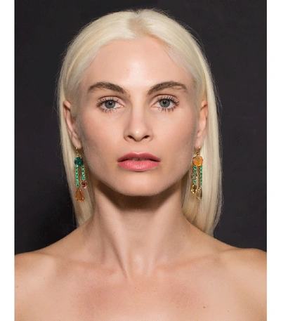 Shop Irene Neuwirth Jewelry Emerald & Fire Opal Earrings In Yellow Gold
