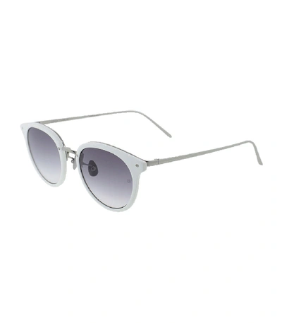 Shop Linda Farrow Oval Sunglasses In White/grey