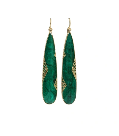 Shop Yossi Harari Emerald Slice Lace Earrings In Yellow Gold