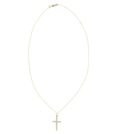Shop Sydney Evan Medium Bezel Cross Necklace In Yellow Gold