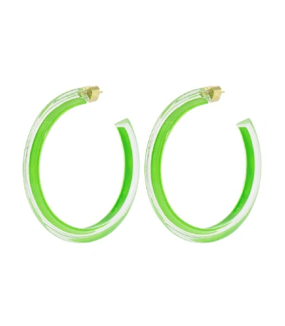 Shop Alison Lou Medium Neon Green Loucite Jelly Hoops In Yellow Gold