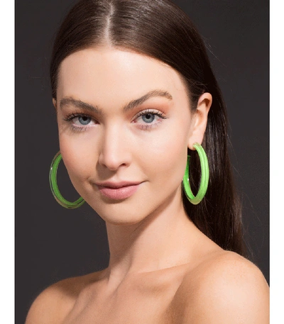 Shop Alison Lou Medium Neon Green Loucite Jelly Hoops In Yellow Gold