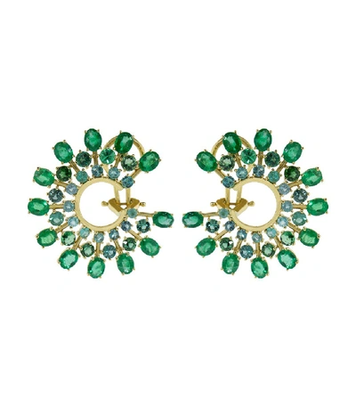 Shop Graziela Emerald And Paraiba Hoop Earrings In Yellow Gold