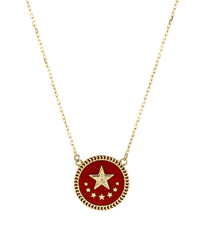 Shop Foundrae Strength Petite Red Enamel Champleve Stationary Necklace In Yellow Gold