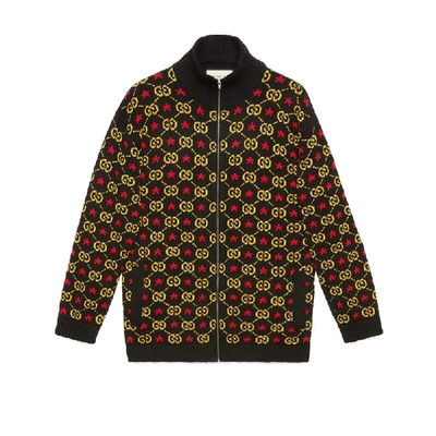 Shop Gucci Zip Gg Star Cotton Jacquard Bomber Jacket In Black Multi