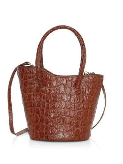 Shop Little Liffner Micro Tulip Croc-embossed Leather Tote In Red