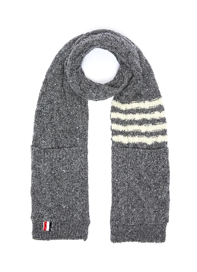 Shop Thom Browne Patch Pocket Stripe Wool-mohair Cable Knit Scarf