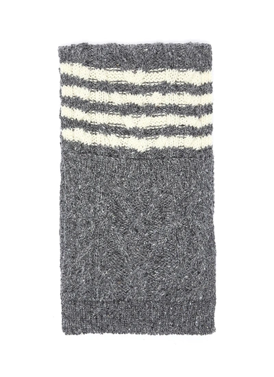 Shop Thom Browne Patch Pocket Stripe Wool-mohair Cable Knit Scarf