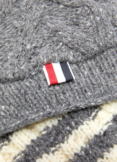 Shop Thom Browne Patch Pocket Stripe Wool-mohair Cable Knit Scarf