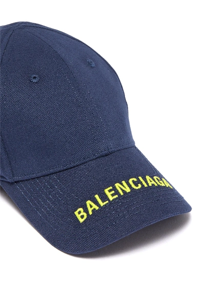 Shop Balenciaga 'everyday' Logo Embroidered Visor Baseball Cap In Blue