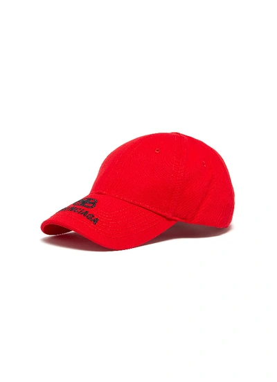 Shop Balenciaga Bb Logo Embroidered Visor Baseball Cap In Red