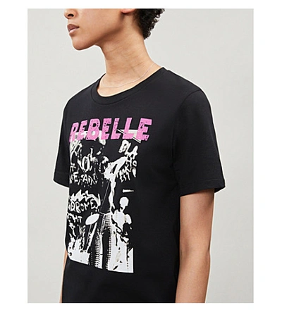 Maje Rebelle Screen-printed Cotton T-shirt In Black | ModeSens