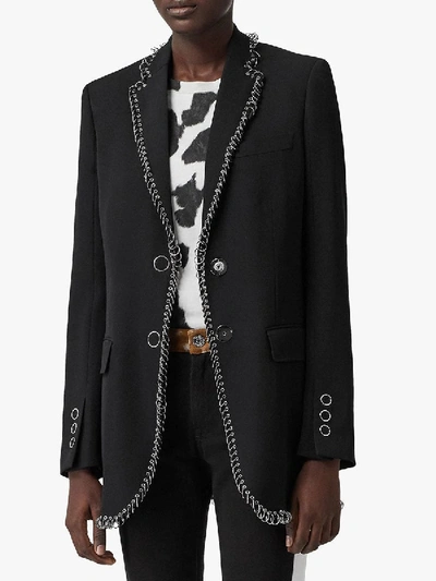 Shop Burberry Ring-pierced Boxy Blazer In Black