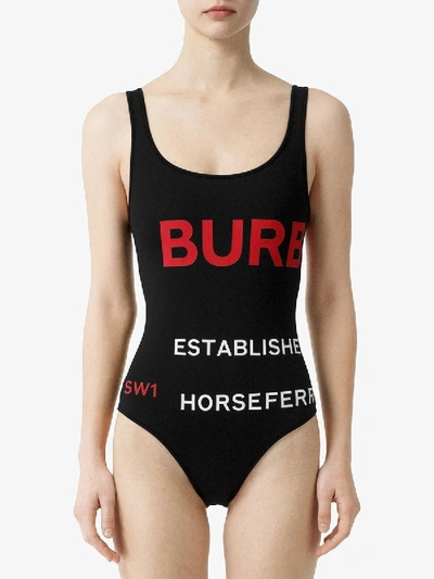 Shop Burberry Horseferry Print Swimsuit In Black