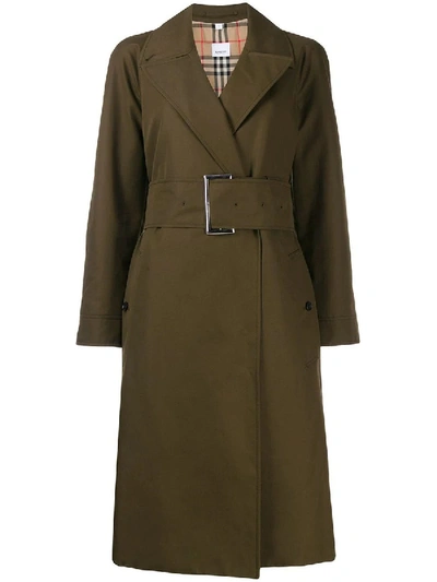 Shop Burberry Gabardine Belted Trench Coat In Green