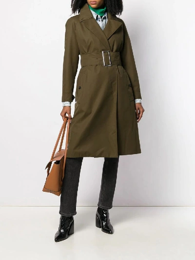 Shop Burberry Gabardine Belted Trench Coat In Green