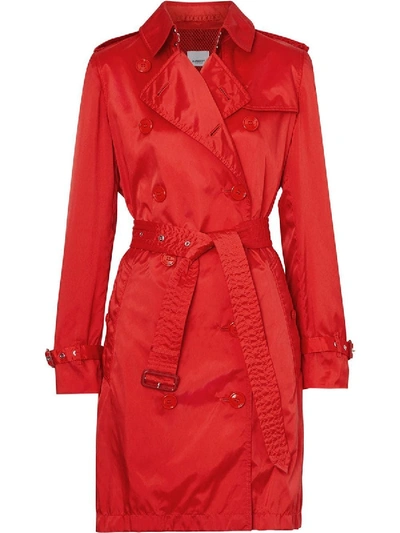 Shop Burberry Bright Red Detachable Hood Technical Nylon Trench Coat