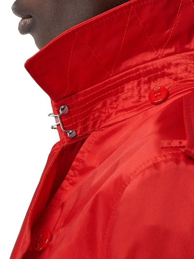 Shop Burberry Bright Red Detachable Hood Technical Nylon Trench Coat