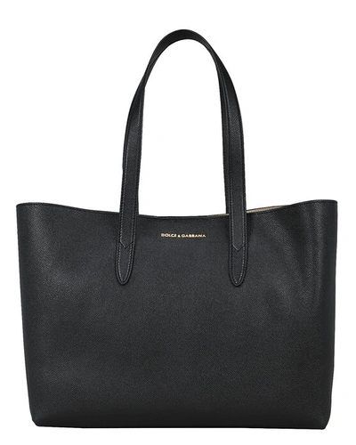 Shop Dolce & Gabbana Logo Leather Shopping Tote In Black