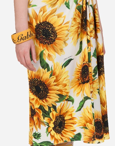 Sunflower-print Charmeuse Midi Dress In Floral Print