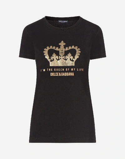 Shop Dolce & Gabbana T-shirt With Crown Print In Black