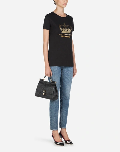 Shop Dolce & Gabbana T-shirt With Crown Print In Black