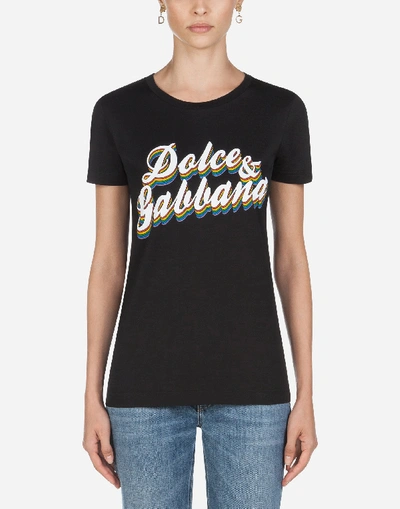Shop Dolce & Gabbana T-shirt With Rainbow Logo Print In Black
