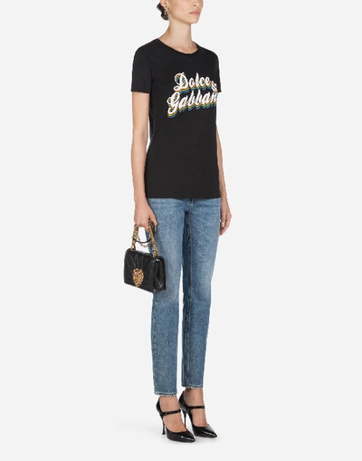 Shop Dolce & Gabbana T-shirt With Rainbow Logo Print In Black