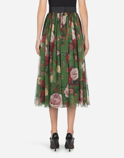 Shop Dolce & Gabbana Midi Skirt In Baroque Rose-print Chiffon In Multi-colored