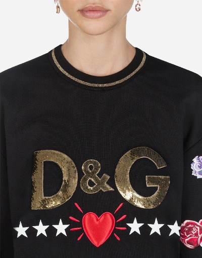 Shop Dolce & Gabbana Jersey Hoodie With Patch In Black