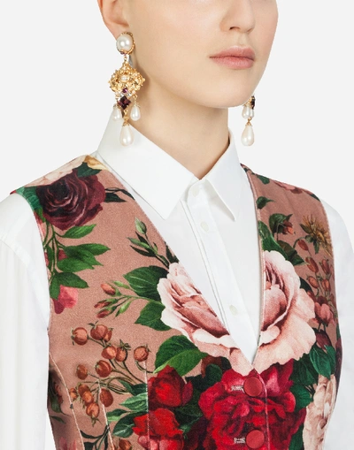 Shop Dolce & Gabbana Baroque Rose-print Velvet Waistcoat In Multi-colored