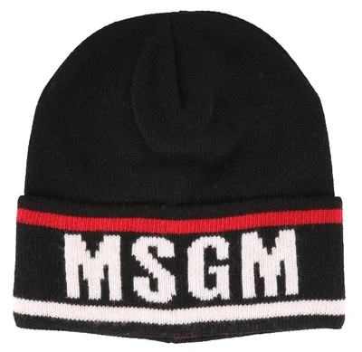 Shop Msgm Logo Beanie In Black