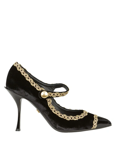 Shop Dolce & Gabbana Bejeweled Velvet Mary Jane Pumps