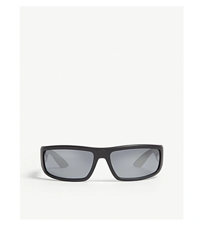 Shop Prada Ps 02us Linea Rossa Wrap-around Acetate Sunglasses In Black