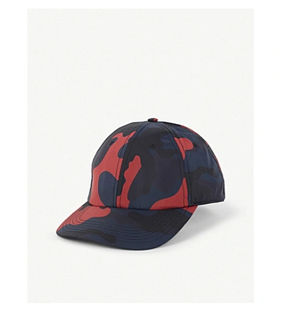 Shop Valentino Camouflage Cotton Baseball Cap In Black Blue