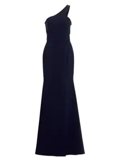 Shop Theia Women's One-shoulder Crepe Gown In Midnight