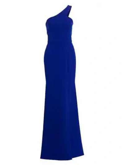 Shop Theia One-shoulder Crepe Gown In Royal