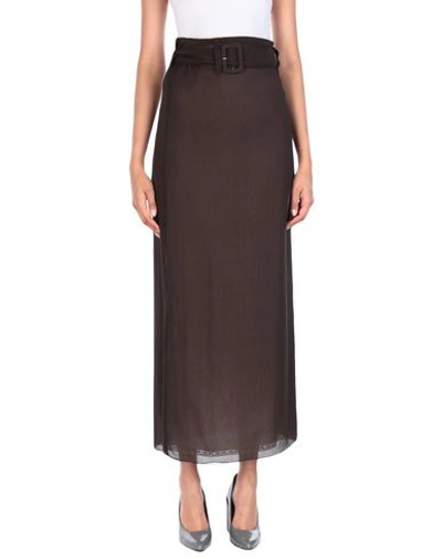 Shop Prada Woman Long Skirt Dark Brown Size 6 Silk