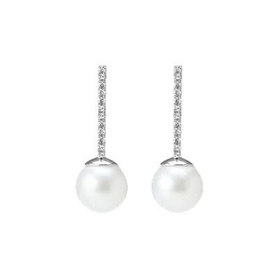 Shop Aurate Proud Pearl Earrings With White Diamonds In Gold/ White