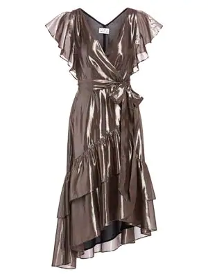 Tanya Taylor Dita Metallic Asymetric Wrap Dress In Gray | ModeSens