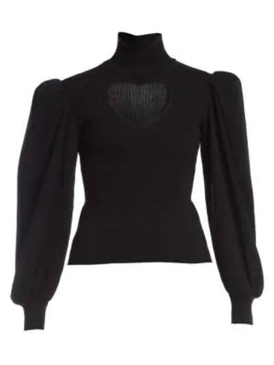 Shop Msgm Heart Cutout Sweater In Black