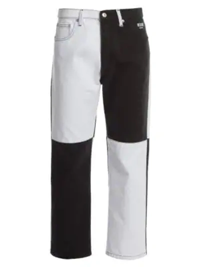 Shop Msgm Boyfriend-fit Two-tone Ankle Jeans In White Black