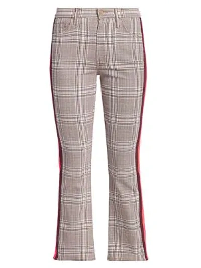 Shop Mother Insider Plaid Kick Flare Cropped Pants In Plum Pink