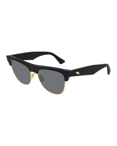 Shop Bottega Veneta Rectangular Acetate & Metal Sunglasses In Black